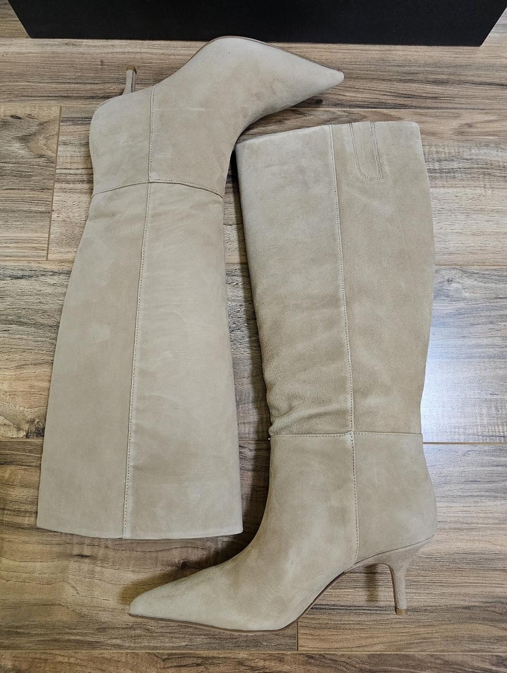 Vince Camuto Tan Suede Knee-High Pointed-Toe Boots - Picture 10 of 14